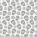 illustration of seamless pattern with abstract floral skulls