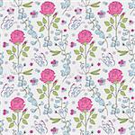 Illustration of seamless pattern with summer flowers.Floral background