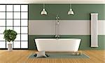 Contemporary green and gray bathroom with bathtub,shower and window - 3d rendering