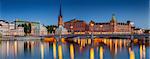 Panoramic image of Stockholm, Sweden during twilight blue hour.