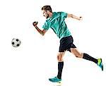 one caucasian soccer player man running isolated on white background