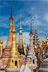 stupas of the Shwe Inn Dein Pagoda at Inle Lake Shan state in Myanmar