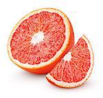 Half and slice of blood red orange citrus fruit isolated on white background with clipping path