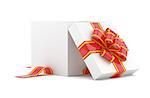 Opened gift box with red bow. 3D illustration