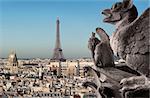 Eiffel Tower and Chimeras looking on Paris, France