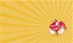 Business card showing Illustration of a rooster cockerel crowing facing side set inside circle done in retro style.