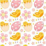 Cute Easter seamless pattern with birds and eggs. Endless Spring background, texture, digital paper. Vector illustration