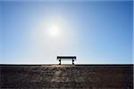 Bench on Dike with Sun by North Sea, Westkapelle, Zeeland, Netherlands