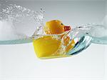 Rubber duck floating in soapy water