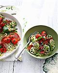 Bowls of tomato and herb pasta