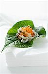 Caviar and fish in leaf