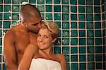 Couple kissing in bathroom