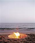 Bonfire burning on beach