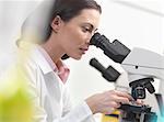 Scientist using microscope in lab