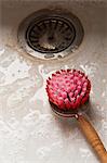 Dishwashing brush in kitchen sink