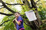 Boy holding a pirate flag