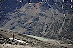 Woman with the landscape of Rio Electrico Valley, El Chalten, Argentina