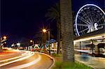 Traffic on street through city at night, long exposure