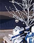 Xmas tree and parcels on sunny porch in Australia