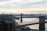 Elevated view of Brooklyn, Williamsburg and Manhattan Bridges, New York, USA