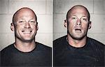 Portraits of young bald man before and after crossfit training