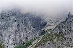 View of rugged misty mountains, Yosemite National Park, California, USA