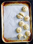 Cookies, slivered almond on side of tray