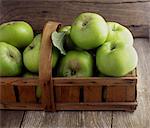 Still life of fresh green apples in basket