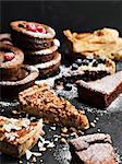 Various cakes on table