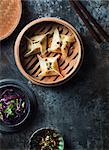 Dumplings in steam basket