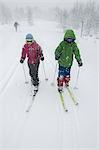 Two people snowshoeing in forest