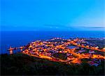 Twilight view of the Vila do Corvo, Corvo, Azores, Portugal, Atlantic, Europe