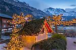 Christmas lights near Dorfstrasse in Wengen, Jungfrau region, Bernese Oberland, Swiss Alps, Switzerland, Europe