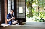 Caucasian man in traditional Japanese house