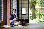 Caucasian man in traditional Japanese house