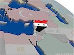 Syria with flag highlighted on model of globe. 3D illustration