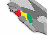 Map of Guinea with embedded national flag. 3D illustration