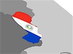 Map of Paraguay with embedded national flag. 3D illustration