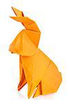 Orange easter bunny of origami, isolated on white background