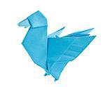 Blue duck of origami, isolated on white background
