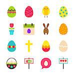 Happy Easter Objects. Vector Illustration. Spring Holiday Collection of Items Isolated over White.