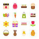 Happy Easter Spring Objects. Vector Illustration. Seasonal Holiday Set of Items Isolated over White.
