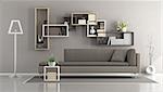 Contemporary living room with sofa and bookcase on wall - 3d rendering