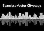 Horizontal Seamless Landscape, Urban Background, Abstract Black and White City with Skyscrapers, Reflecting in the Sea. Vector