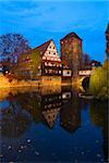 Weinstadel Wasserturm in Old town of Nuremberg at night, Germany