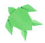 Green sea turtle of origami, isolated on white background.