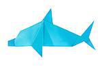 Blue sea dolphin of origami, isolated on white background