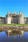 Famous Chateau Chambord castle with reflection, Loire Valley, France. UNESCO world heritage site