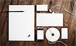 Photo of blank stationery set. Template for corporate identity. Mock-up for branding identity for designers. Top view.