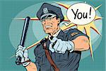 Police officer COP with a baton. Vintage pop art retro comic book vector illustration